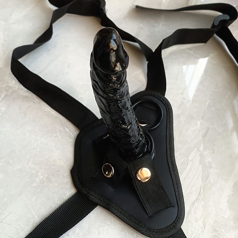 2pcs Wearable Buckle Harness with Realistic Dildo - Black-2 Piece Set